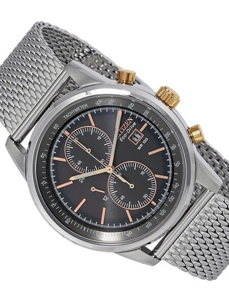Citizen Eco-drive Chronograph Watch with Stainless Steel Mesh Bracelet #CA0336-52H