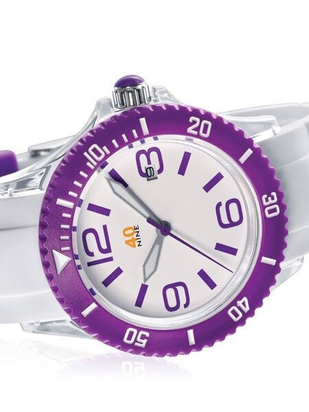 40Nine Clear Plastic 41.5mm Case with White Silicone Rubber Strap #40NINE03-PURPLE3