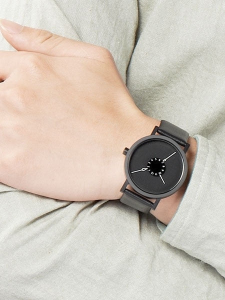 Projects 40mm Black Nadir Quartz Watch with Matching Leather Strap #7265
