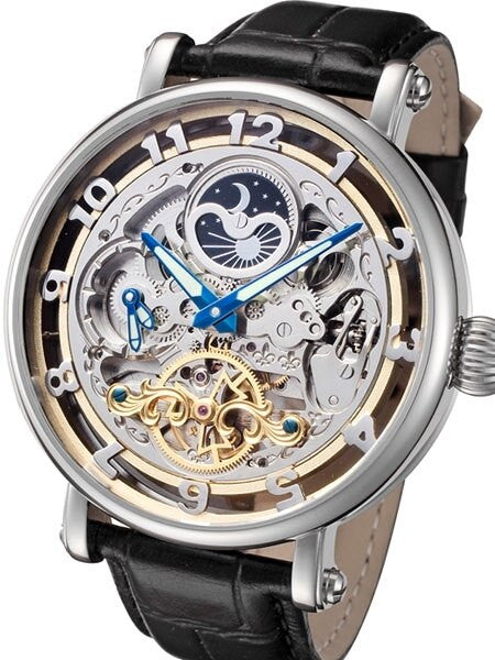 Scratch and Dent - Rougois Dual Time Zone Skeleton Automatic Watch with Day/Night Dial #RGSA47-SND1