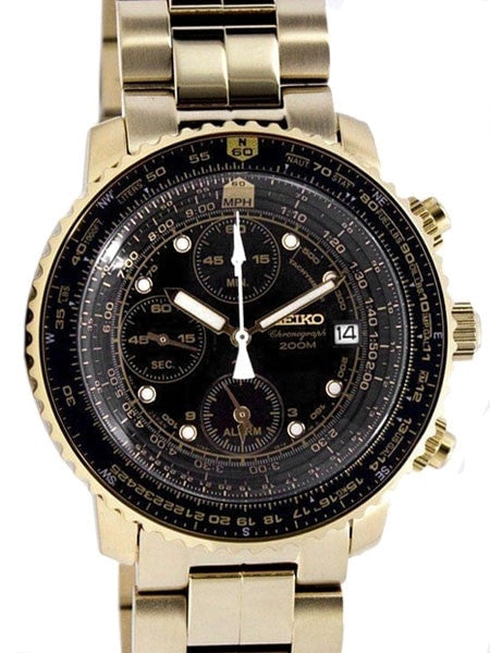 Seiko SNA414P1 Quartz Flight Chronograph Watch with Alarm Funciton