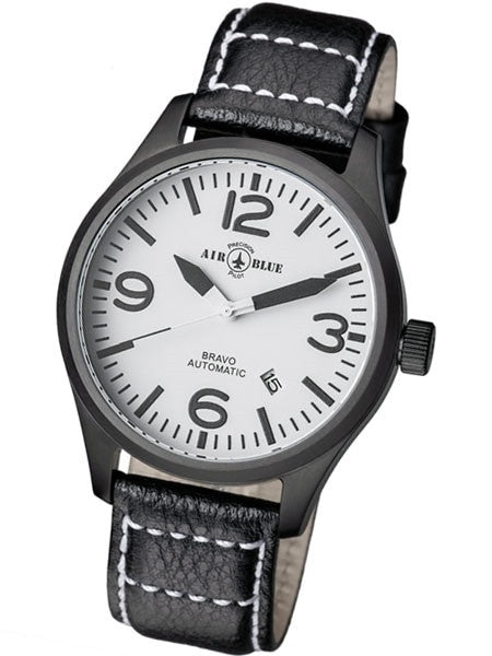 Air Blue Bravo Automatic Pilot Watch with 44mm PVD Case, Sapphire Crystal #BRAVOAUTOPVDWHTBLK