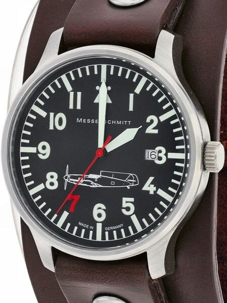 Messerschmitt Aviator Watch with Cuff-Style Leather Strap, SuperLuminova  #109-42R7
