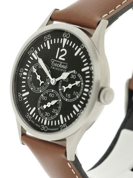 Techne 38mm Merlin Quartz Aviator Watch with Day and Date Sub-Dials and Small Seconds #280.053