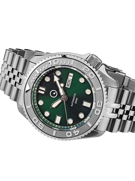 Islander Green Dial Automatic Dive Watch with Bracelet, Double-Domed AR Sapphire Crystal, and Embossed Ceramic Bezel Insert #ISL-44