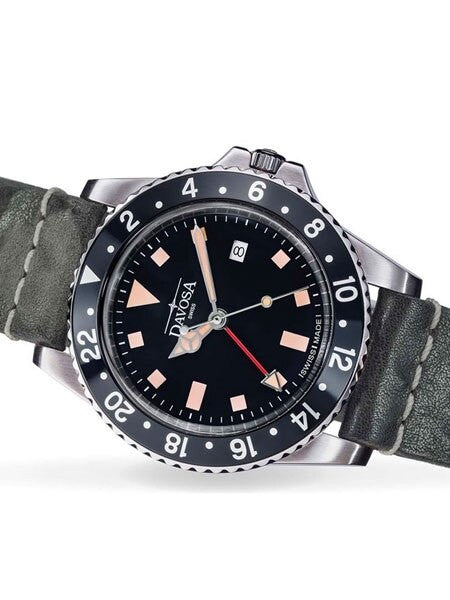 Davosa Vintage-Styled 100-Meter GMT Dual Time Watch with Black Dial #16250055