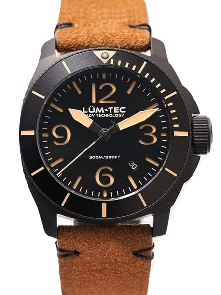 Lum-Tec 44mm Swiss Quartz PVD Dive Watch with AR Sapphire Crystal, Luminous Bezel #M87