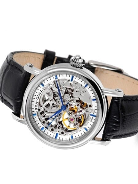 Sea-Gull 38mm Skeleton Automatic Dress Watch with Leather Strap #M182SK
