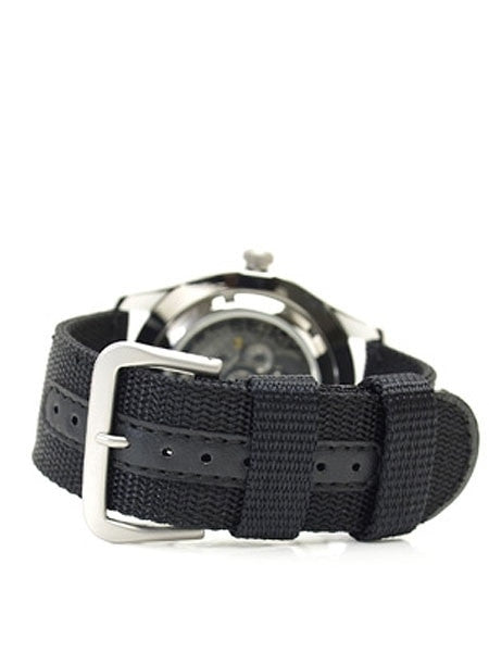 Seiko Military Black Dial Automatic Watch with 42mm Case, Black Canvas Strap #SNZG15K1
