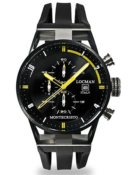 Locman Montecristo 100 Meter Quartz Chronograph Watch with Black PVD 44mm Case #0510BKBKFYL0GOK