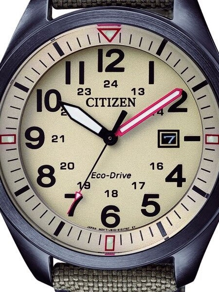 Citizen Military Watch Eco-Drive Beige Dial with Matching Nylon Strap #AW5005-12X