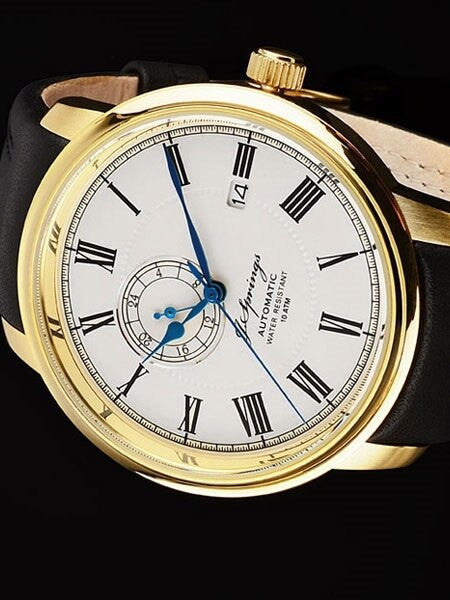 J. Springs Automatic 24-Jewel Classic Goldtone Watch with 24-Hour Sub-Dial #BEG003