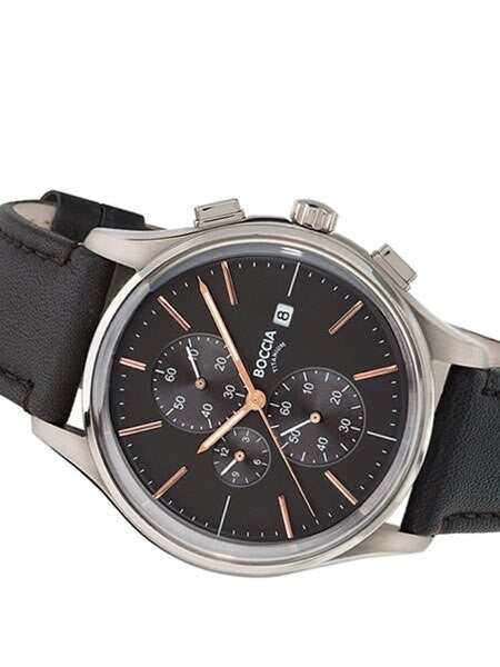Boccia Mens Quartz Chronograph Watch with 12-Hour Totalizer and 41mm Titanium Case #3756-02