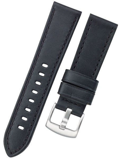 Horween Panerai-Style, Black Calfskin Leather with Stainless Steel Buckle #INS-HORPAN01