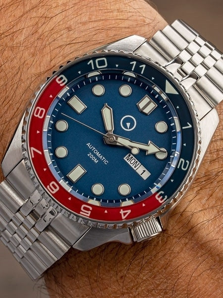 Islander 43mm Automatic Dual-Time Watch with Solid-Link Bracelet, AR Sapphire Crystal, and Luminous Sapphire Bezel Insert #ISL-50