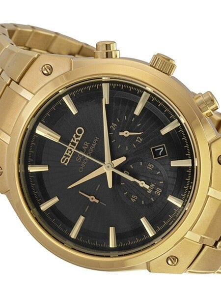 Seiko Goldtone Solar Chronograph with 60-Minute Stopwatch and 24-Hour Sub-Dial #SSC320