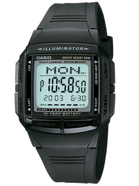 Casio Multi-Liningual Watch with Alarm, Dual Time, Databank and Chronograph #DB-36-1A