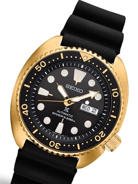 Seiko Turtle Prospex Automatic Dive Watch with Goldtone Case and Black Seiko Dive Strap #SRPC44