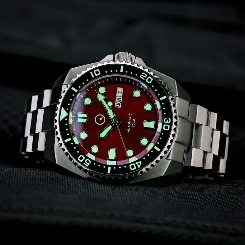 Islander Red Automatic Dive Watch with AR Double-Dome Sapphire Crystal, and Luminous Ceramic Bezel Insert #ISL-66