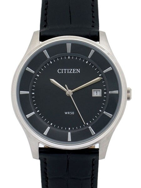 Citizen Thin Quartz Dress Watch with Black Dial and Leather Strap #BD0041-03E