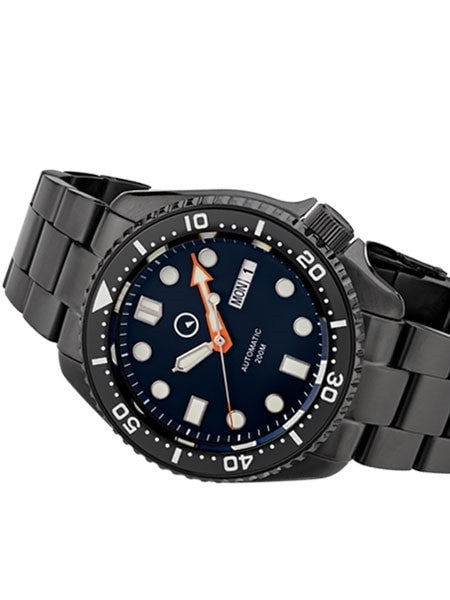 Islander Black Dial Automatic Dive Watch with DLC Case and Bracelet, AR Sapphire Crystal, and Luminous Ceramic Bezel Insert #ISL-34