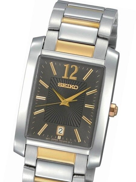 Seiko Quartz Men's Dress Charcoal Dial Two Tone Solid Stainless Steel Bracelet Watch #SKK701