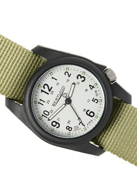 Bertucci DX3 Field Resin Watch, Patrol Green?äó Nylon Strap, White Dial - 11038