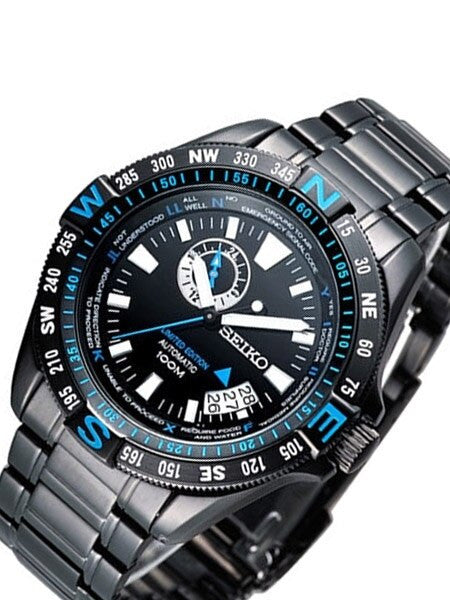 Seiko Limited Edition Black PVD Watch with Compass Function and 24-Hour Sub-dial #SSA115