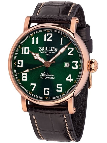 Brillier Green 43mm Airborne Automatic Watch with Horween Leather Strap #BR-17