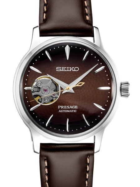Ladies Seiko Presage Brown Automatic Dress Watch with Open Heart #SSA783