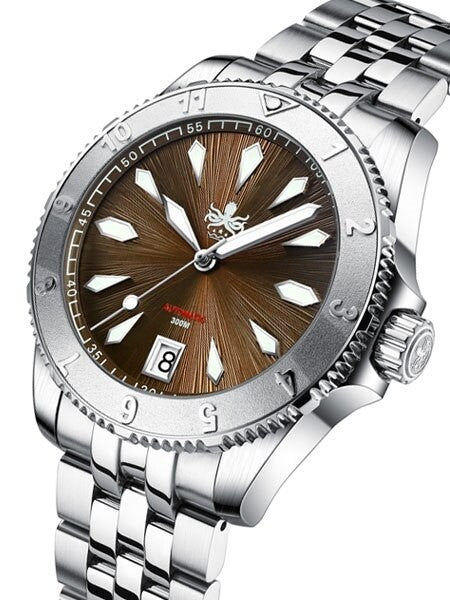 PHOIBOS Brown Voyager 2.0 Automatic Dive Watch with Double Dome AR Sapphire Crystal #PY026D