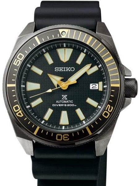 Seiko Samurai Prospex Automatic Dive Watch with Gun Metal Ion Plated Case and Rubber Dive Strap #SRPB55