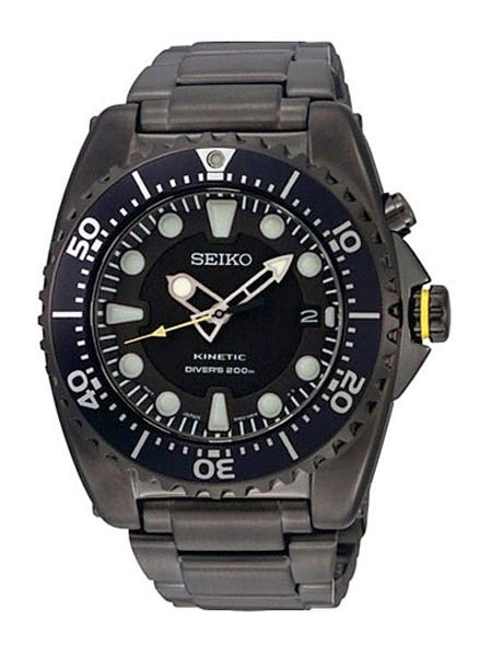 Seiko Kinetic Black Ion-Plated 43mm Dive Watch with Power Reserve