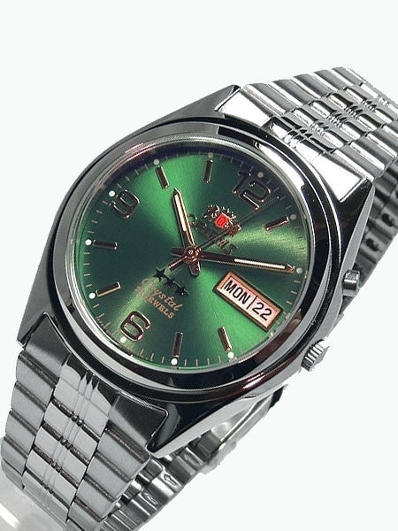 Orient Automatic Watch with Green Dial, Day-Date and SS Bracelet #EM6Q00FF