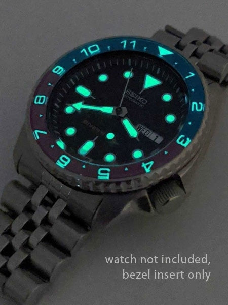 Dual-Time Blue-Red Luminous Sapphire Bezel Insert for Seiko SKX007, SKX009, SKX011 #C28