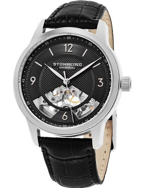 Stuhrling 17-Jewel Mechanical, hand winding watch with 40mm case, black leather strap #977.02