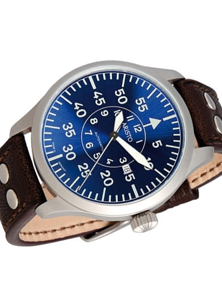 Aristo 3H158 47mm Swiss Automatic Pilot's Watch with Sunburst Blue Dial