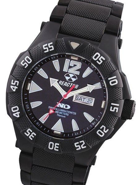 Reactor Gamma Ti 300 Meter Dive Watch with Never Dark Illumination and Black Titanium Case #52501
