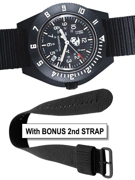Marathon Swiss Made Quartz Military Navigator Pilot Watch with Tritium Illumination + Bonus Strap #WW194013USMC-BK-BN