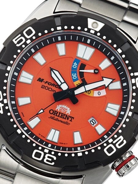 Orient M-Force Bravo Automatic Orange Dive Watch with Power Reserve Meter #EL0A003M