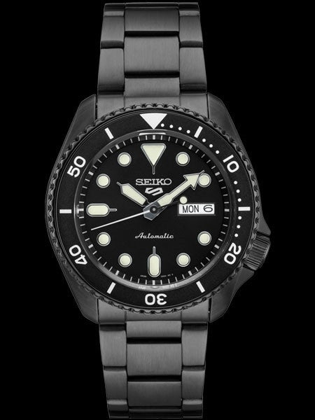 Seiko 5 Sports 24-Jewel Automatic Watch with Black Dial and Black PVD Bracelet #SRPD65