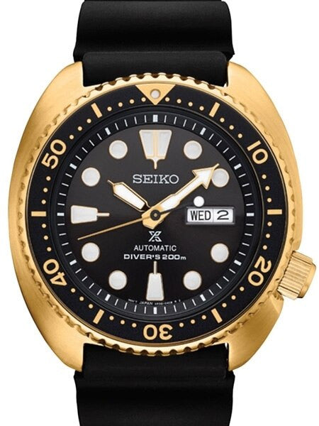 Seiko Turtle Prospex Automatic Dive Watch with Goldtone Case and Black Seiko Dive Strap #SRPC44