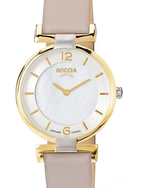 Boccia Ladies Quartz Watch with Goldtone Titanium and beige leather strap #3238-02