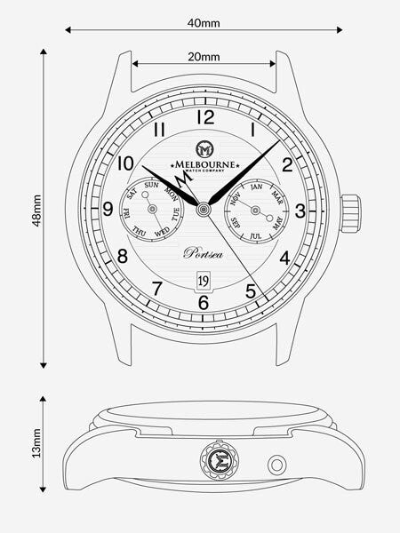Melbourne Portsea Automatic Calendar Watch with White Dial, Sapphire Crystal #PS.40.A.CAL.01