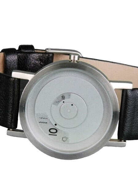 Projects 40mm Silver Reveal Quartz Watch with Black Leather Strap #7203GL-40