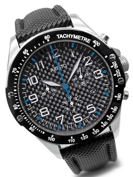 Aristo Aviator Style Quartz Chronograph Watch with Carbon Fiber Dial #4H158B