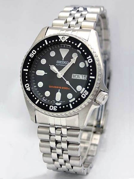 Seiko Black Automatic Dive Watch with Stainless Steel Bracelet #SKX013K2