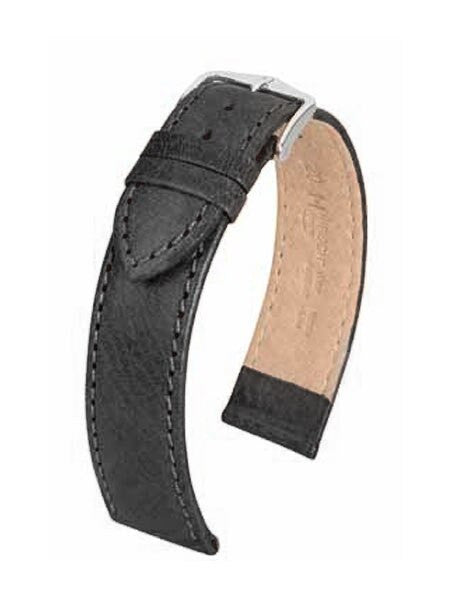Hirsch Forest Black Soft Calf Leather Watch Strap, Contrast Stitching #179202-50