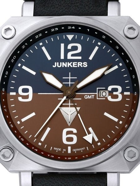 Junkers Horizon Airplane Cockpit Series Swiss Quartz GMT Pilot Watch #6740-4