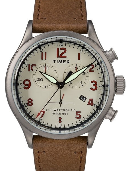Timex 42mm Waterbury Quartz Chronograph with Cream Dial and INDIGLO Night-Light #TW2R38300VQ
